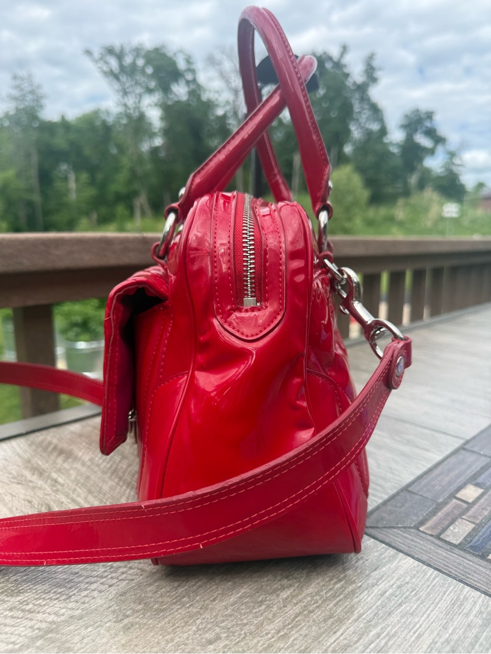 GUC Coach Poppy Liquid Gloss Vintage Pushlock Satchel Shoulder Bag - Picture 5 of 17